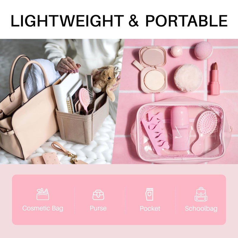 RHOS Mini Hair Brush for Women,Men and Kids-Travel Size Hair Brush for Purse,Pocket,backpack-Small Cushion Paddle Brush with Soft Bristles-Mini Detangler Brush for All Hair Types(1 Pack-Pink) - Image 3